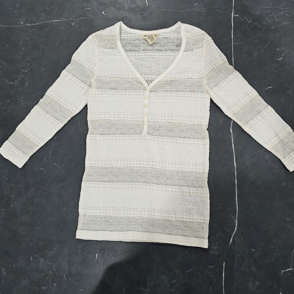 NWOT Denim & Supply Ralph Lauren Lace Ivory Henley 3/4 Sleeve Top Small - Picture 4 of 7